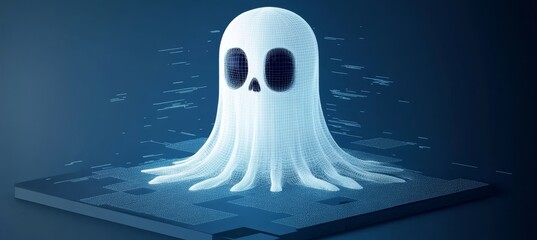 Digital Illustration of Holographic Spectral Apparitions Representing Malware Threats in Computing