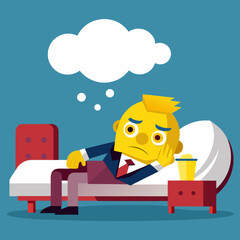 Sad businessman lying on a couch thinking with a blank thought bubble above his head