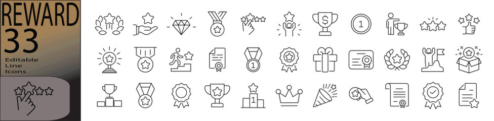 Reward set of web icons in line style.