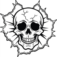 Obraz premium A scary human skull and crossbones vector illustration on a black background featuring a spooky dead pirate head with a detailed jaw and teeth for a horror anatomy tattoo or Halloween symbol design