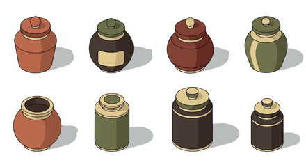 Ceramic jars with lids in various colors