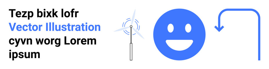 Obraz premium Renewable energy, emotions, positivity, sustainability, direction, abstract . Wind turbine, happy face and arrow . Renewable energy and emotions concepts highlighted