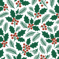 Christmas linear icon set. featuring holly, pine branch, berry, wreath, mistletoe, snowflake, bell, star, gift, stocking