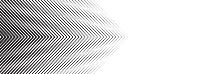 Repeated chevron arrow shapes with faded, gradient or halftone effect. Forward, speed, energy or motion print. Modern abstract striped background. Website design element. Vector graphic illustration © Andrii