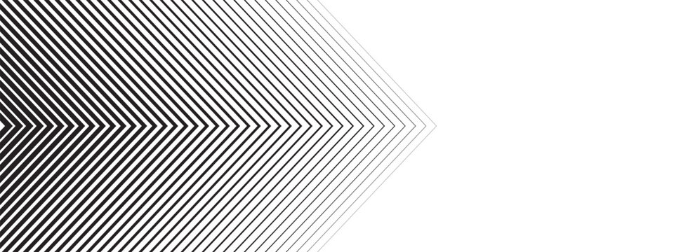 Repeated chevron arrow shapes with faded, gradient or halftone effect. Forward, speed, energy or motion print. Modern abstract striped background. Website design element. Vector graphic illustration