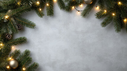 Evergreen branch pine cone Christmas light ornament festive garland green gold fir holiday