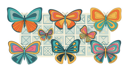 Obraz premium Colorful butterflies with geometric background
