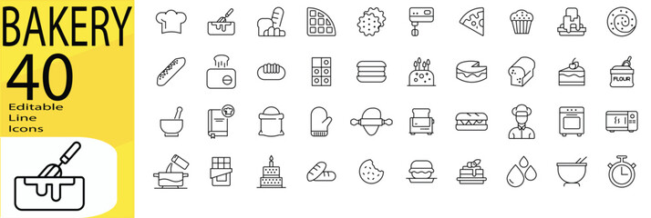 Editable stroke Bakery icon set