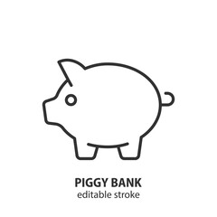 Piggy bank line icon. Money saving box concept for financial growth and investment. Outline vector symbol for wealth and economy. Editable stroke.