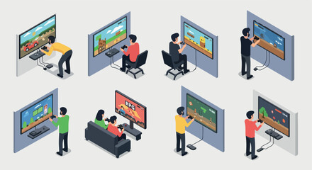 Gaming setups with people playing video games © Pandaman1102