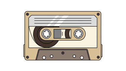 Obraz premium A detailed illustration of a vintage audio cassette tape with beige casing and visible reels, representing retro music technology and nostalgic sound recording.