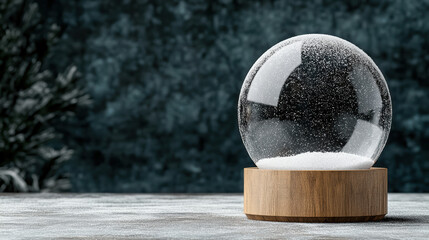 Snow globe glass sphere wooden base falling snow winter decoration holiday ornament festive