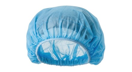 Blue disposable hair cover on white background.