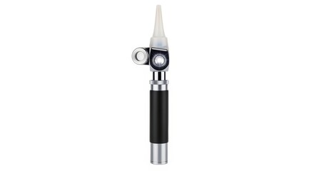 Naklejka premium Modern otoscope with black handle and LED light.