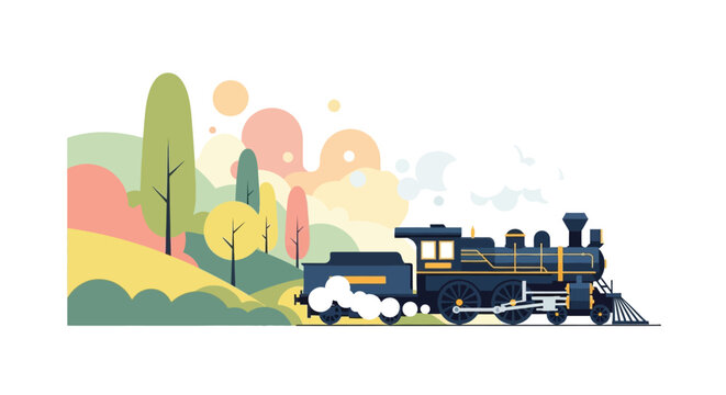 Vintage steam train illustration with detailed design and vibrant colors on white background.