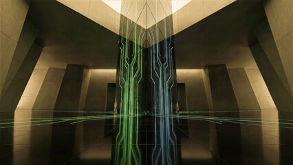 Futuristic Digital Data Network Pillars