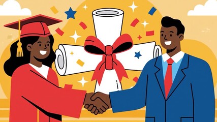 Graduation Ceremony Celebration with Diploma and Handshake.