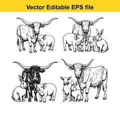  farm animals illustration isolated on white