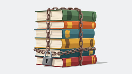 A symbol of curtailed knowledge: Stacked books bound by chains and padlock