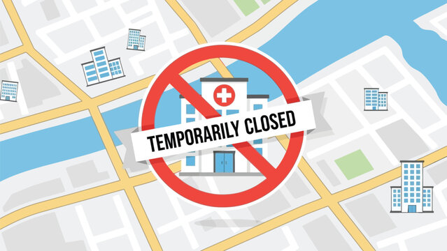 Hospital temporarily unavailable marked on map signifying disrupted healthcare access