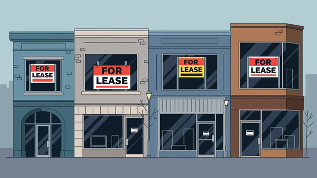 Closed Storefronts with For Lease Signs Illustrate Economic Challenges