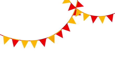 Festive red and yellow triangular flags decoration isolated on transparent background