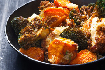pan of healthy roast vegetable salad
