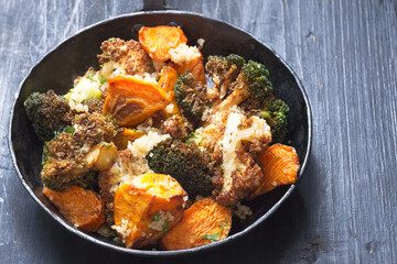 pan of healthy roast vegetable salad