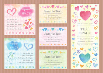 Set of 6 watercolor heart card templates