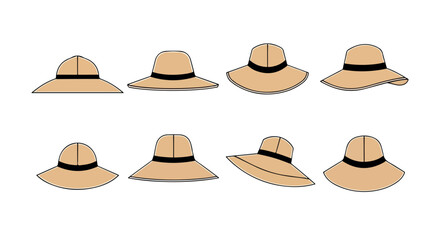 Summer hats collection with transparent background