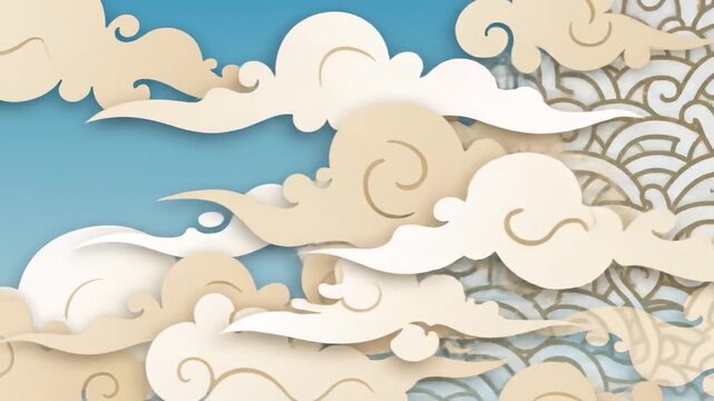 Traditional Asian Clouds Background with Blue Sky.