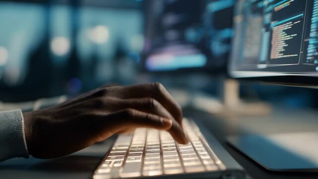 Medium shot of a developer coding smart contracts to automate accurate tax calculations and ensure transparent compliance