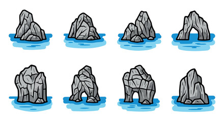 Rock formations in water with transparent background