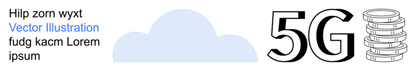 Communication networks, cloud computing, internet connectivity, digital transformation, 5G technology, data storage. Visual of cloud and 5G text with server stacks. Communication networks and data
