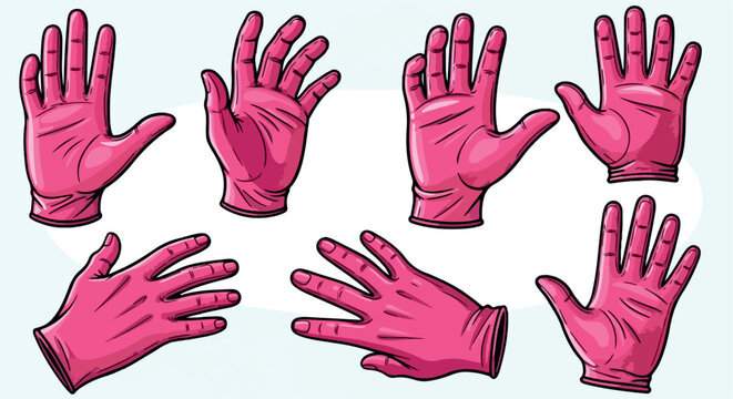 Pink gloves in various hand positions with transparent background