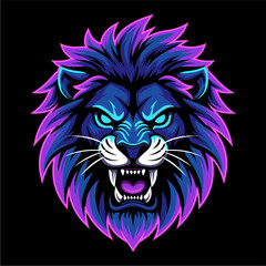 Purple and Blue Lion Mascot Logo with Glowing Eyes