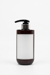 Amber Plastic Pump Bottle for Shampoo or Lotion &ndash; Blank Label Mockup