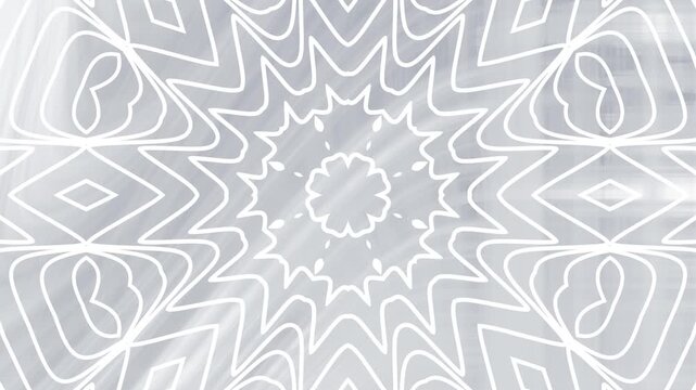 White abstract kaleidoscopic pattern on a white and gray background. Suitable for backgrounds, graphic design projects, and digital art creations.
