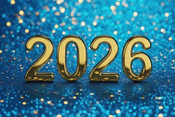 Glittery Blue Background with Shiny Gold 2026 New Year Numbers Celebration Design Element for Greeting Cards and Party Invitations