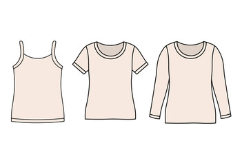 Women’s Three-Type Undershirt Set Featuring Camisole, Short Sleeve, and Long Sleeve