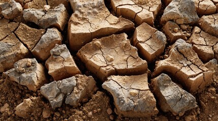 Fototapeta premium Cracked dry earth showing signs of severe drought in arid landscape