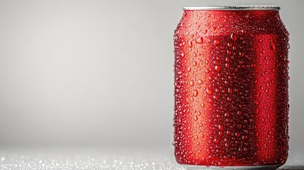Cold Red Soda Can with Droplets.