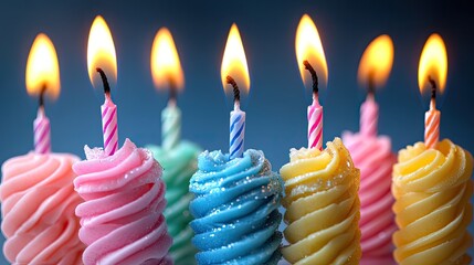 Colorful Birthday Candles Lit.