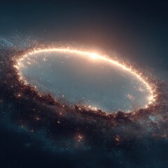 Circular cosmic structure with luminous outer rim, floating in the dark