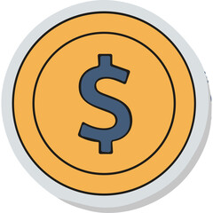Obraz premium Gold Coin With Blue Dollar Sign Centered On Yellow Background With Subtle Grey Outline And Shadow Symbolizing Finance And Wealth
