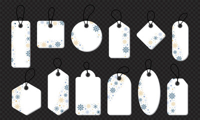 Gift winter tags. Snowflake gift tags. Gift tags with snowflake pattern. Sale promotion and gift card. Vector illustration