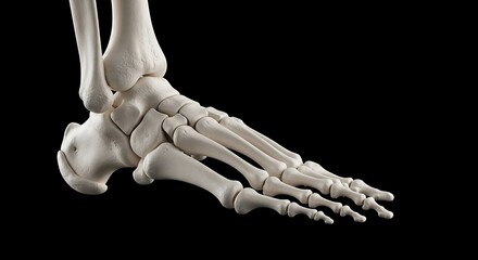 Detailed Foot Skeleton Anatomy Illustration on Black Background.