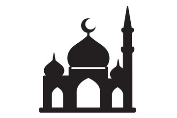 A minimalist vector illustration featuring a simple silhouette of a mosque, capturing its iconic architectural details with clean lines, ideal for Islamic cultural branding, religious symbols.