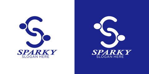 Dynamic S initial logo design featuring abstract people connecting symbolizing teamwork and community spirit