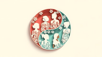 Abstract Floral Yin Yang with Diverse Female Silhouettes for Women's Day